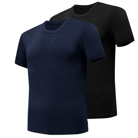 CHEEREAM Men's Ultra Soft Bamboo Viscose T Shirts Crewneck Lightweight Cooling T-Shirt Short Sleeve Casual Basic Tee Shirt 2 Pack