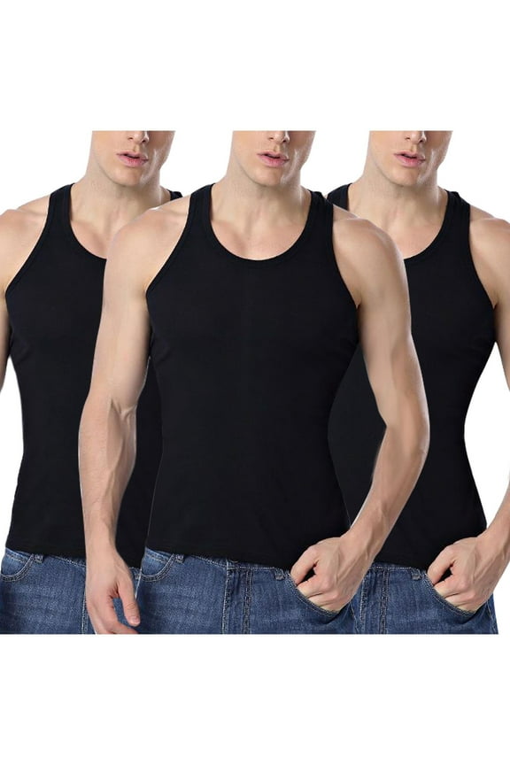 Men's Undershirts Crew Neck Cotton ComfortSoft Sleeveless Solid Tank Top Undershirts 3 Pack