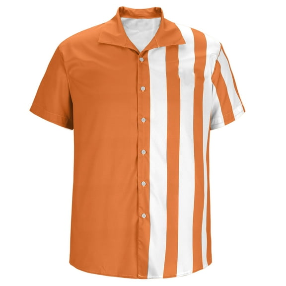 CHEEREAM Men's Vintage Bowling Shirts 1950s Casual Short Sleeve Button up Contrast Shirt Summer Color Block Cuban Shirts