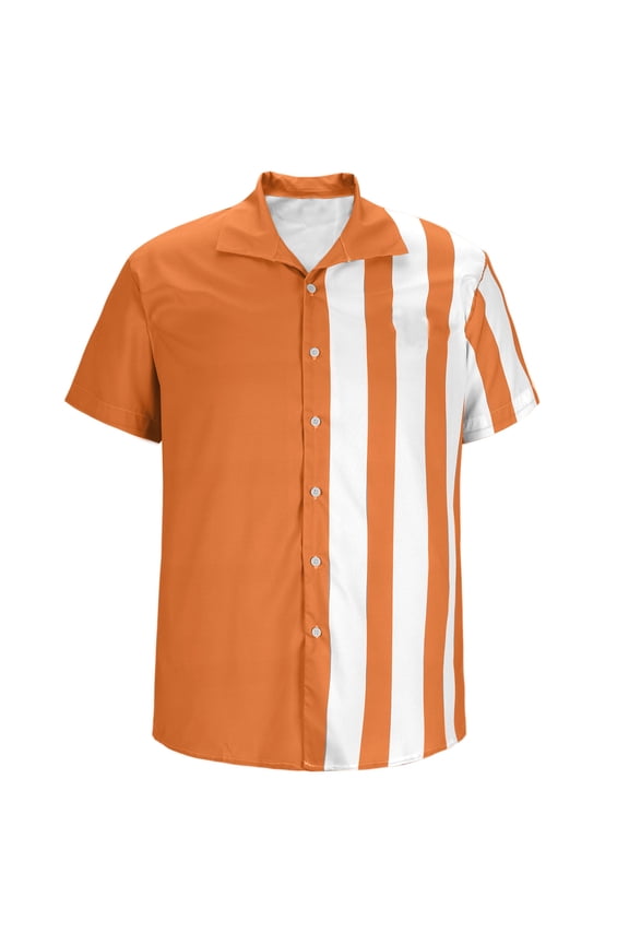 Men's Vintage Bowling Shirts 1950s Casual Short Sleeve Button up Contrast Shirt Summer Color Block Cuban Shirts