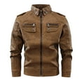 thumbnail image 1 of CHEEREAM Men's Vintage Stand Collar Leather Jacket Motorcycle PU Jacket and Coat with Pockets Brown M, 1 of 9