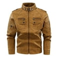 thumbnail image 1 of CHEEREAM Men's Vintage Stand Collar Leather Jacket Motorcycle PU Jacket and Coat with Pockets Yellow XL, 1 of 4