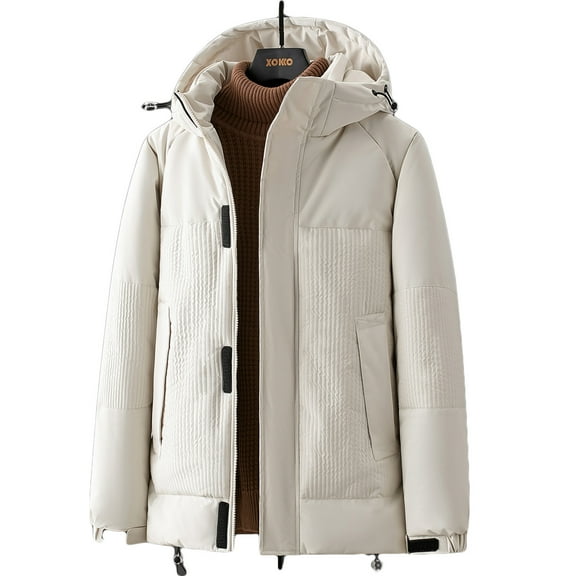 CHEEREAM Men's Waterproof Ski Jacket Warm Winter Snow Coat Mountain Windbreaker Hooded Raincoat with Pockets Beige 3XL