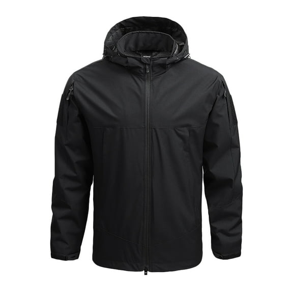 CHEEREAM Men's Waterproof Softshell Jacket Lightweight Windbreaker Hooded Rain Coat for Outdoor Hiking Climbing with Pockets Black 4XL