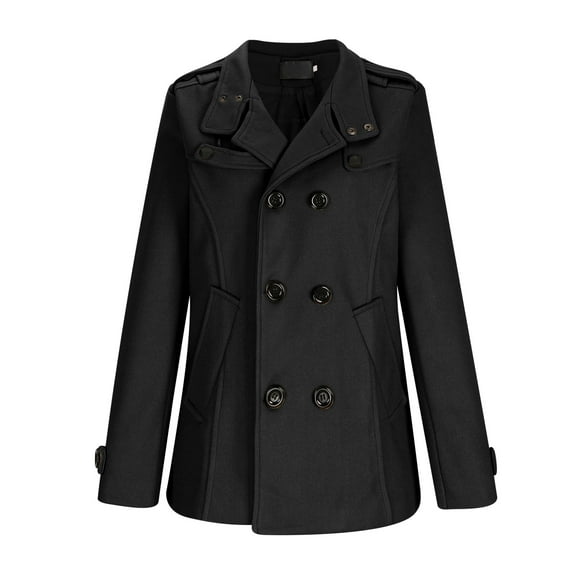 CHEEREAM Men's Winter Coat Wool Trench Peacoat Classic Notched Collar Overcoat Double Breasted Top Jacket Black XXL