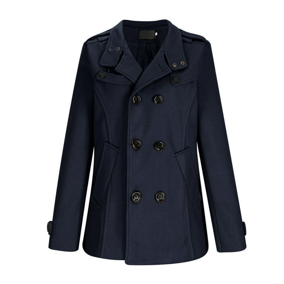 CHEEREAM Men's Winter Coat Wool Trench Peacoat Classic Notched Collar Overcoat Double Breasted Top Jacket Navy L