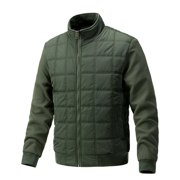 CHEEREAM Men's Winter Jacket Lightweight Puffer Jacket Stand Collar Insulated Water Repellent Windproof Quilted Coat for Hiking Travel Running with Pockets Army Green M