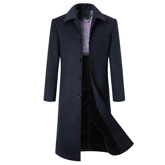 CHEEREAM Men's Wool Blend Pea Coat Full Length Overcoat Single Breasted Notch Lapel Long Coat Windproof Fall Winter Clothes Navy 3XL