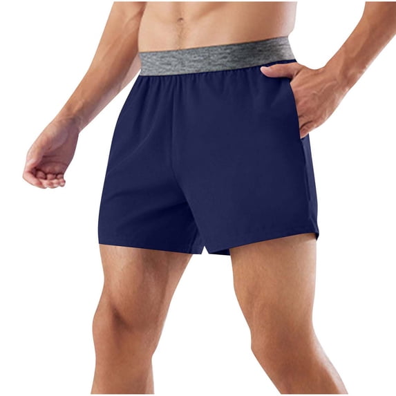 CHEEREAM Men's Workout Running Shorts Quick Dry Active 5 Inches Shorts with Pockets Lightweight Breathable Navy M