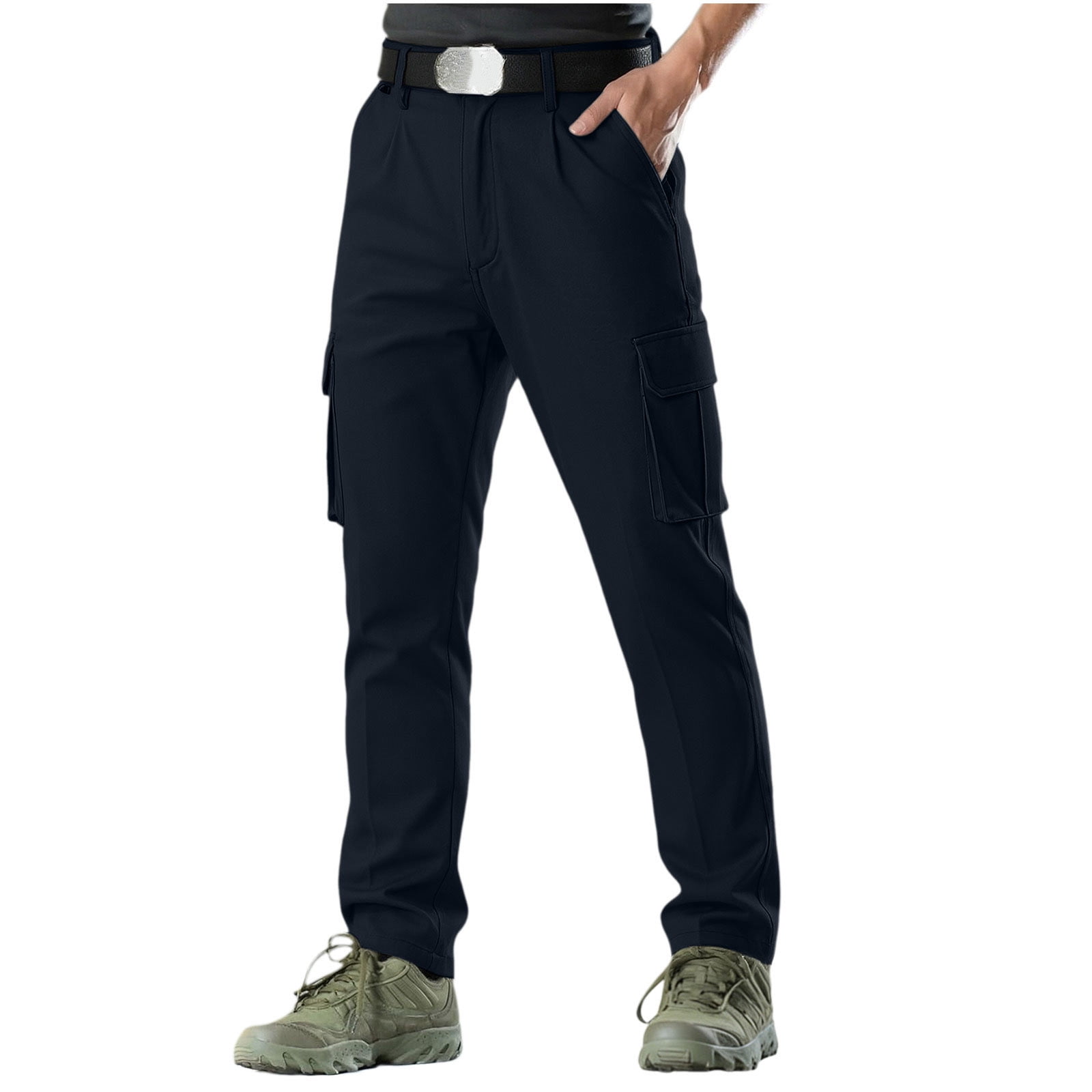 CHEEREAM Mens Cargo Pants Stretch Slim Fit Button Zipper Waist