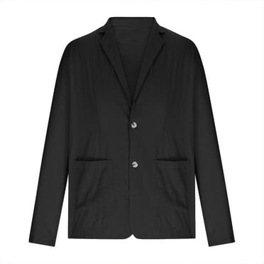CHEEREAM Mens Casual Cotton Blazer Suit Jacket Two Button Slim Fit Lightweight Business Sport Coats with 2 Pockets Black L