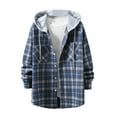 thumbnail image 1 of CHEEREAM Mens Casual Flannel Plaid Hoodies Fall Fashion Button Down Shirts Long Sleeve Cute Lightweight Jacket Coats Blue S, 1 of 4