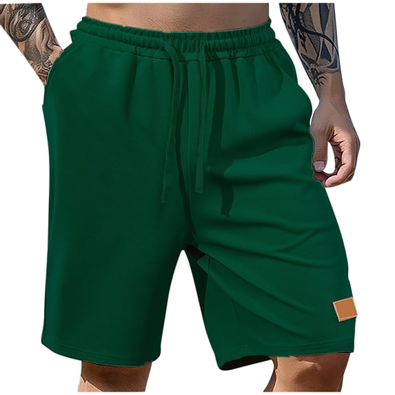 CHEEREAM Mens Casual Shorts 5 Inch Waffle Elastic Waist Drawstring Shorts Summer Beach Shorts with Pockets Army Green S