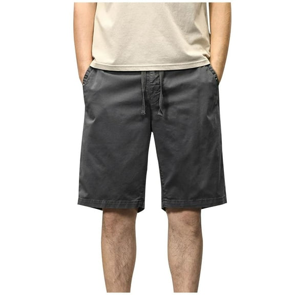 CHEEREAM Mens Casual Summer Shorts with Drawstring Elastic Waist Slim Skinny Fit Flat Front Twill Cotton Gray XL
