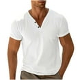 thumbnail image 1 of CHEEREAM Mens Casual T Shirts Short Sleeve V Neck Henley Shirt Button Basic Fashion Summer Beach Tee Tops White XL, 1 of 1