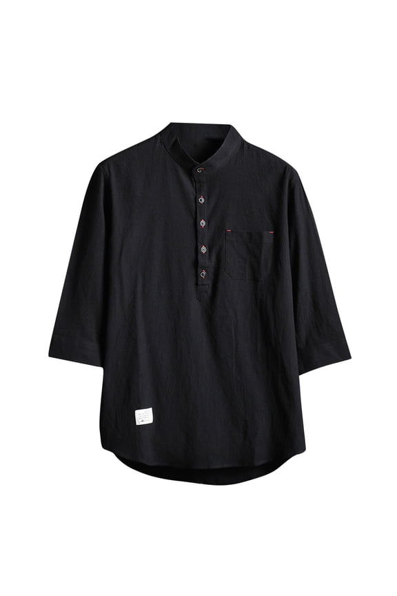 Mens Cotton Henley Shirt Casual Half Button 3/4 Sleeve Shirts Fashion T Shirts Lightweight Pullover Tops with Pockets