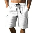 thumbnail image 1 of CHEEREAM Mens Cotton Linen Shorts Casual Elastic Waist Drawstring Lightweight Summer Beach Cargo Shorts White L, 1 of 7