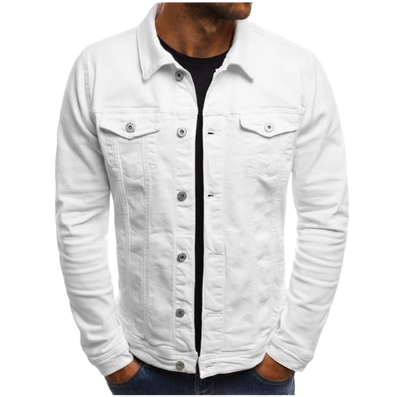 CHEEREAM Mens Denim Jacket, Washed Ripped Distressed Flex Stretch Casual Slim Fit Trucker Biker Jeans Jacket for Men White XL