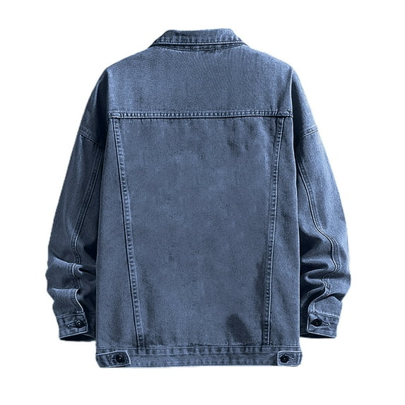 CHEEREAM Mens Denim Jacket Washed Ripped Distressed Flex Stretch Casual Trucker Biker Jeans Jacket Button Down Plus Size Jackets for Men Dark Blue L