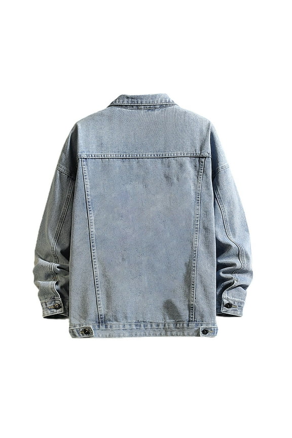 Mens Denim Jacket Washed Ripped Distressed Flex Stretch Casual Trucker Biker Jeans Jacket Button Down Plus Size Jackets for Men Light Blue 5XL