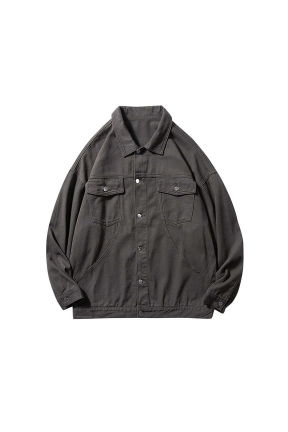 Mens Jean Jacket Casual Loose Fit Button Down Denim Trucker Jacket Coat with Flap Pockets Dark Gray 3XL