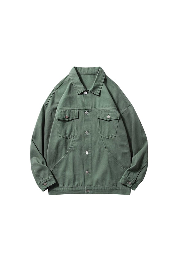Mens Jean Jacket Casual Loose Fit Button Down Denim Trucker Jacket Coat with Flap Pockets Green M