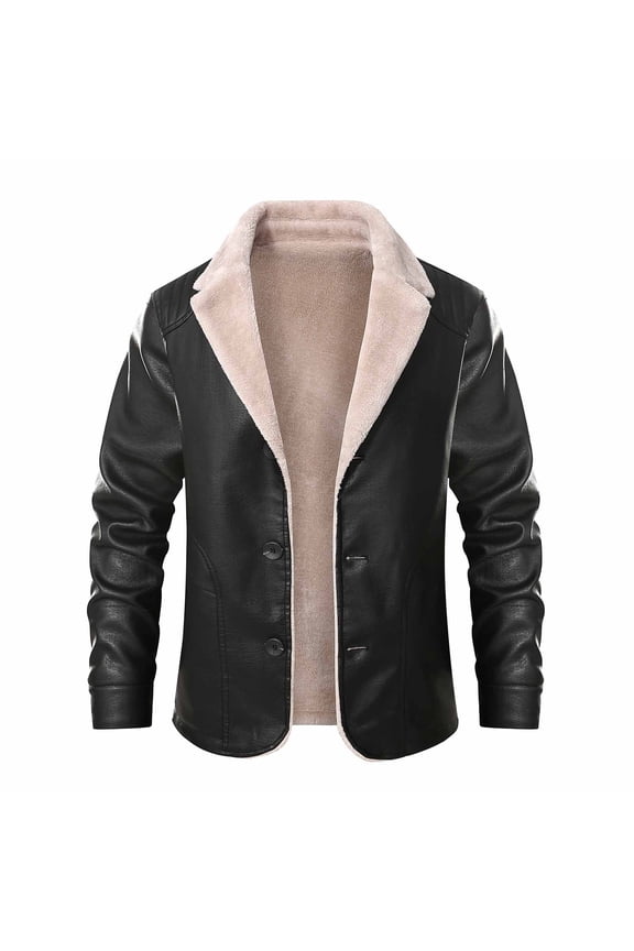 Mens Leather Jacket 3/4 Length Faux Leather Fur Coat Warm Winter Long PU Leather Jacket Lined Duster Trench Coat Black 3XL