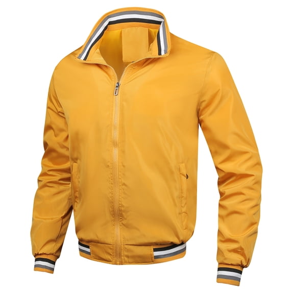 CHEEREAM Mens Lightweight Flight Bomber Jackets Softshell Windproof Windbreakers Hipster Varsity Jackets Sports Coats Yellow M