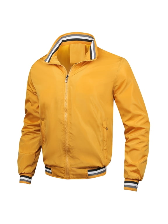 Mens Lightweight Flight Bomber Jackets Softshell Windproof Windbreakers Hipster Varsity Jackets Sports Coats Yellow M
