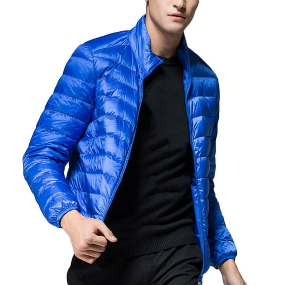 CHEEREAM Mens Lightweight Puffer Jackets Warm Puffy Winter Down Jacket Windproof Water Repellent Quilted Coat with Zippered Pockets Blue XXL