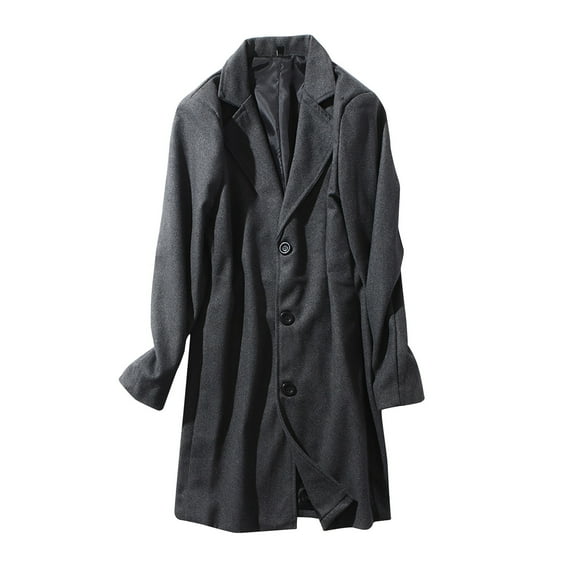 CHEEREAM Mens Long Trench Coat Single Breasted Wool Blend Pea Coat Warm Winter Overcoat with Pockets Dark Gray 4XL