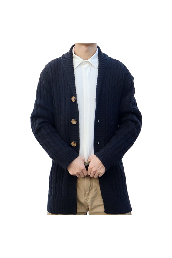 Mens Shawl Collar Long Cardigan Knit Button Down Sweater Drape Cape Chunky Knit Cape Fall Overcoat Black 3XL