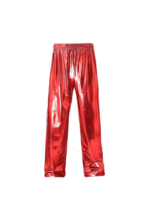 Mens Shiny Metallic High Waist Stretchy Jogger Pants Holographic Hip Hop Club Wear Streetwear Red 3XL