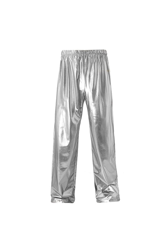 Mens Shiny Metallic High Waist Stretchy Jogger Pants Holographic Hip Hop Club Wear Streetwear Silver L