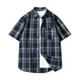 thumbnail image 1 of CHEEREAM Mens Short Sleeve Button Down Shirt Plaid Button Up Shirts Casual Summer Work Beach Shirts Navy 3XL, 1 of 3