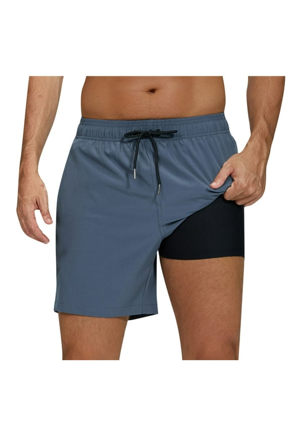 Mens Swim Trunks with Compression Lined Short Bathing Suits for Men 5 Inch Inseam Liner Men's Swimming Trunk Gray M