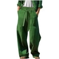 thumbnail image 1 of CHEEREAM Mens Wide Leg Pants Linen Pant Belted High Waisted Business Casual Flowy Long Trousers with Pockets Green M, 1 of 7