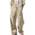 thumbnail image 1 of CHEEREAM Mens Wide Leg Pants Linen Pant Belted High Waisted Business Casual Flowy Long Trousers with Pockets Khaki L, 1 of 1