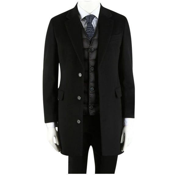 CHEEREAM Mens Wool Blend Coat Winter Trench Coats Notched Lapel Collar Single Breasted Overcoat Classic Peacoat with Pockets Black 3XL