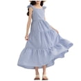 thumbnail image 1 of CHEEREAM Midi Dresses For Girls Summer Casual Striped Square Neck Flutter Sleeve Dress Kids Ruffle Boho Flowy Beach Vacation Sundress, 1 of 6