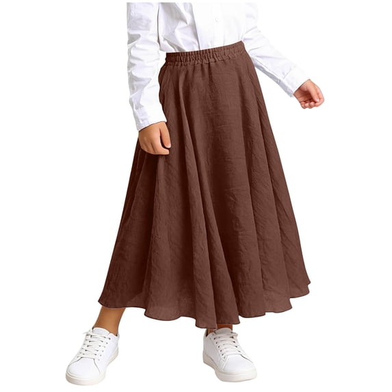 CHEEREAM Midi Skirts For Girls Summer Boho Beach Lightweight Breathable Skirt Kids Elastic High Waist Pleated A-Line Flowy Swing Long Skirts