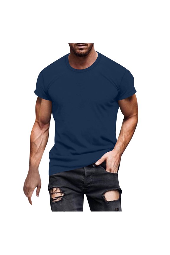 Plus Size T Shirts for Men Casual Short Sleeve Crew Neck Soft Fitted Elastic Tees Classic Tshirts