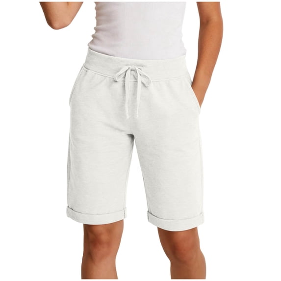 CHEEREAM Sweat Shorts for Womens Athletic Lounge Elastic Waisted Bottom Workout Sports Above KneePockets Shorts