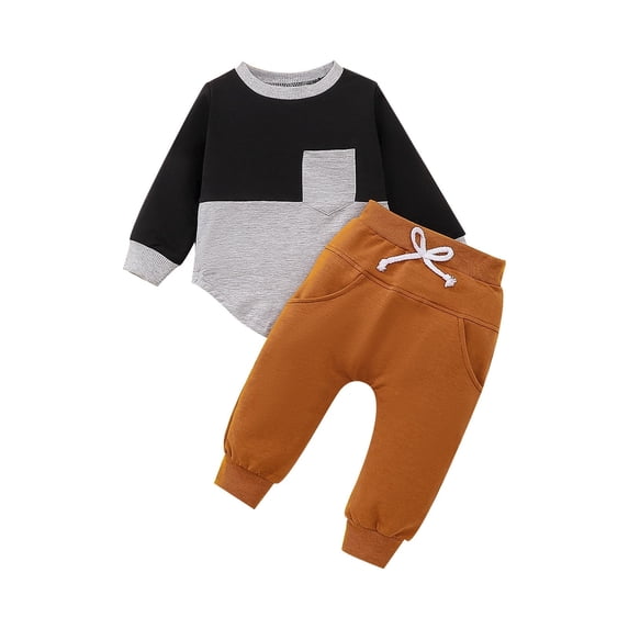 CHEEREAM Toddler Baby Boy Fall Winter Outfit Contrast Color Long Sleeve Sweatshirts Stretch Jogger Pants Newborn Clothes Set