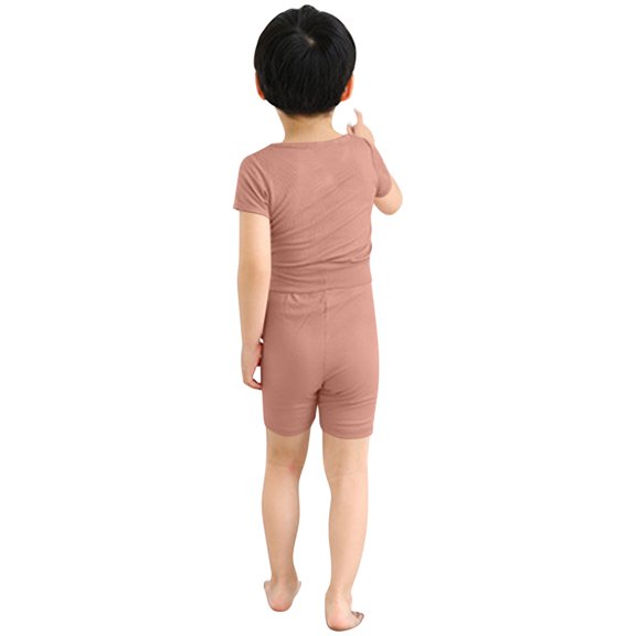 CHEEREAM Toddler Baby Boys Girls Ribbed Knit 2Piece Round Neck Short Sleeve Tops and High Waist Shorts Sets for 6 Months-7 Years