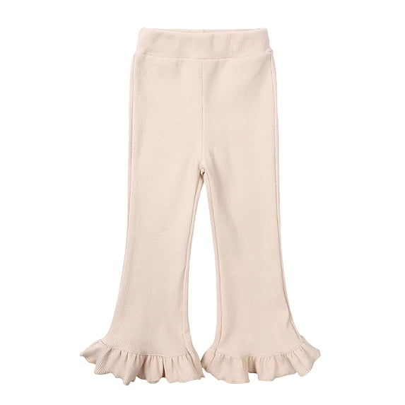 CHEEREAM Toddler Baby Girl Pants Ribbed Bell Bottom Flare Pants with Ruffle Elastic Waist Leggings Trousers Size 6 Months-7 Years