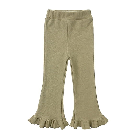 CHEEREAM Toddler Baby Girl Pants Ribbed Bell Bottom Flare Pants with Ruffle Elastic Waist Leggings Trousers Size 6 Months-7 Years