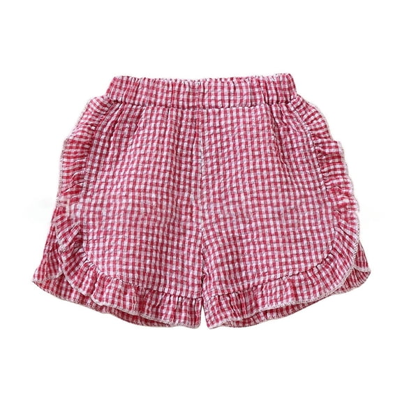 CHEEREAM Toddler Baby Girl Ruffle Shorts Gingham Plaid Elastic Waist Seersucker Shorts Pants Bottoms Casual Summer Outfit