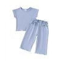 CHEEREAM Toddler Baby Girl Summer Clothes Knit Ribbed Short Sleeve T-Shirt Tops + Flowy Wide Leg Pants Two Piece Outfit