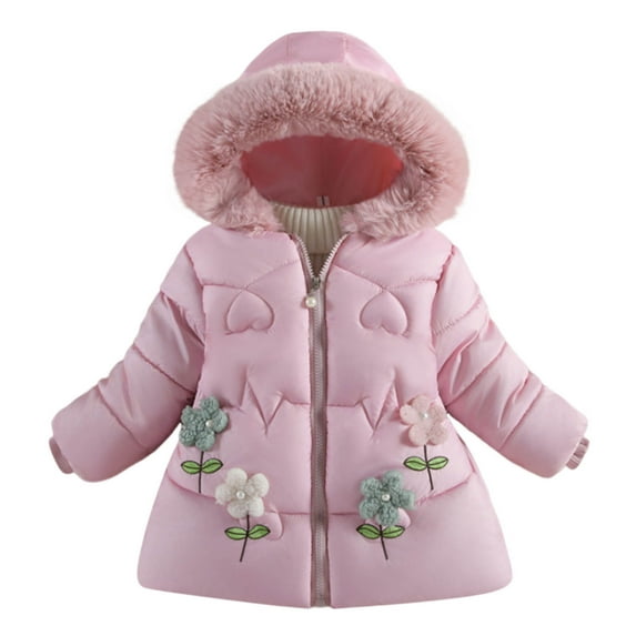 CHEEREAM Toddler Baby Girl's Coat Windproof Hooded Kids Girl Winter Solid Color Parka Outwear Warm Coat Hooded Jacket for 9 Months-3 Years